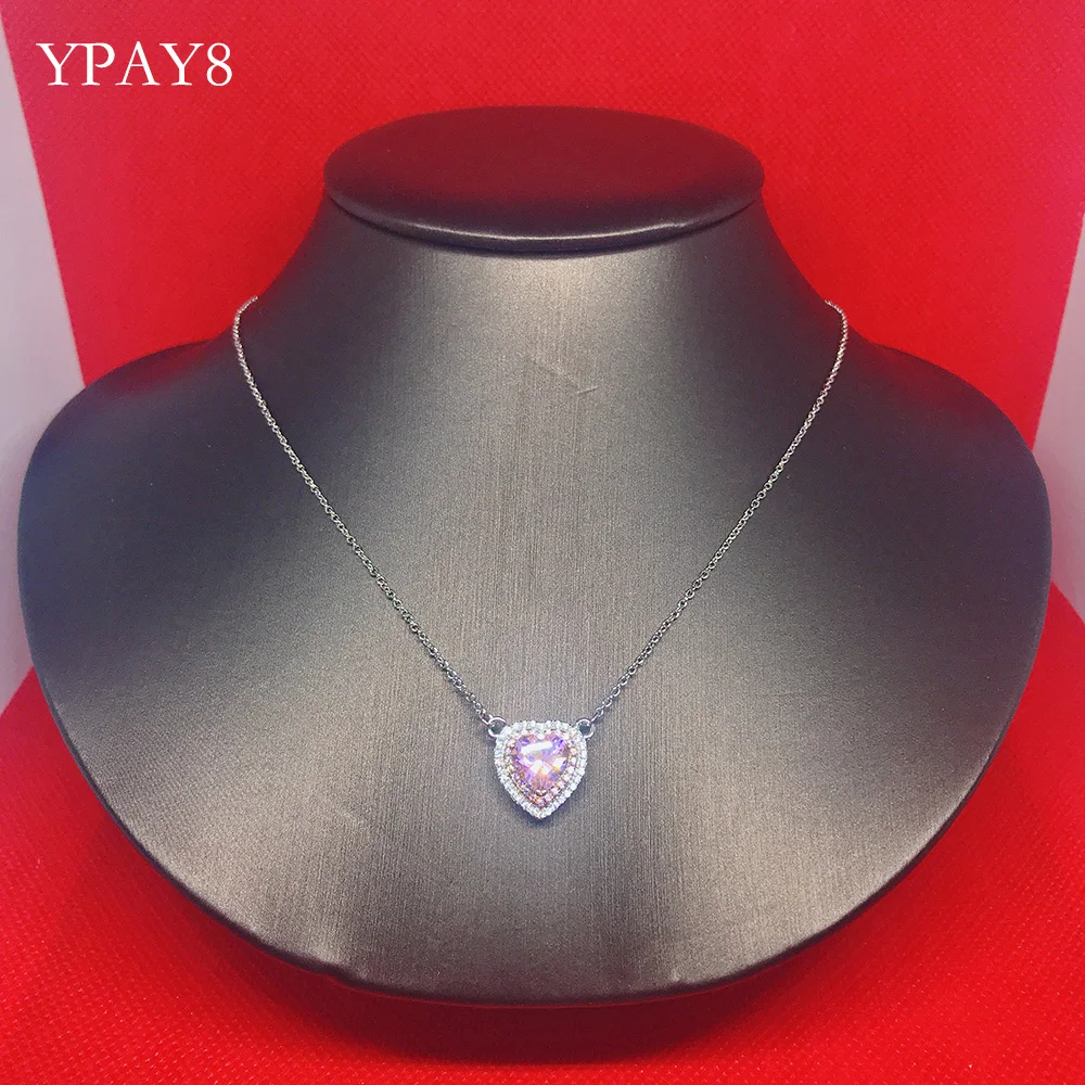 

YPAY8 Fashion 925sterling silver Ladies Hot Brand Purple Zircon Top Quality For Women Heart Shape Party Details Necklace Jewelry