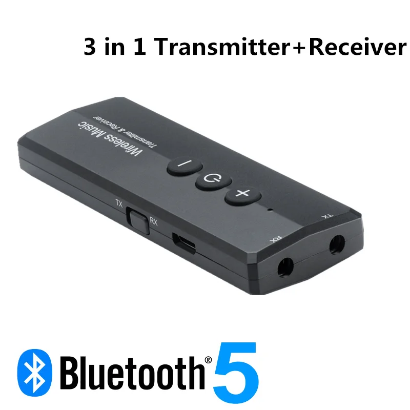 

3 in 1 Bluetooth 5.0 Transmitter Receiver Stereo Audio 3.5mm Aux Jack Wireless Adapter for TV Car Kit with Control Button