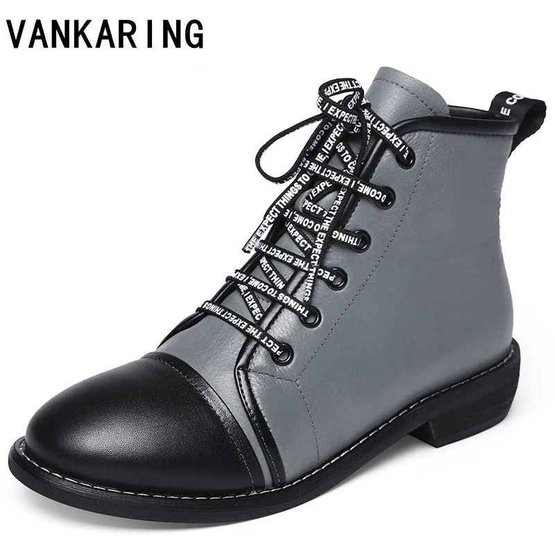 

luxury brand design platform ankle boots women round toe lace-up black red genuine leather ankle boots women botines botas mujer