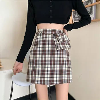 

Vintage New Women Dress Preppy Style Girl School Plaid Skirt England Style High Waist Skirts Womens Medieval Gothic Mini Skirt