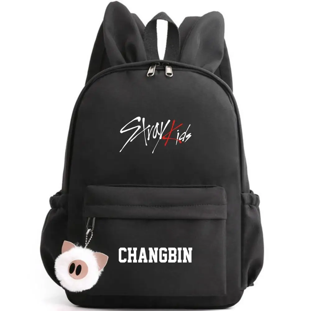 Stray Kids Changbin дизайнерский Рюкзак Школьные сумки черный розовый синий Mochila дорожные сумки ноутбук брелок для рюкзака с ушками - Цвет: Style 15