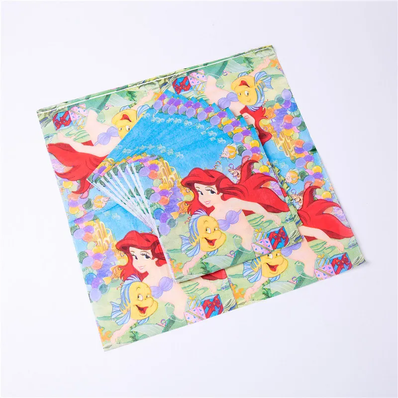 90pcs Cute happy birthday Mermaid Ariel girls baby shower party decoration banner table cloth straws cup plates supplier - Цвет: Napkin 10pcs