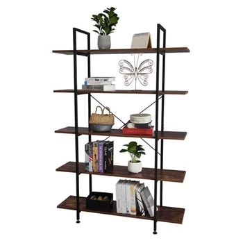 

3/4/5 Tier Industrial Bookcase and Book Storage Shelves Vintage Wood and Metal Bookshelves Retro Brown