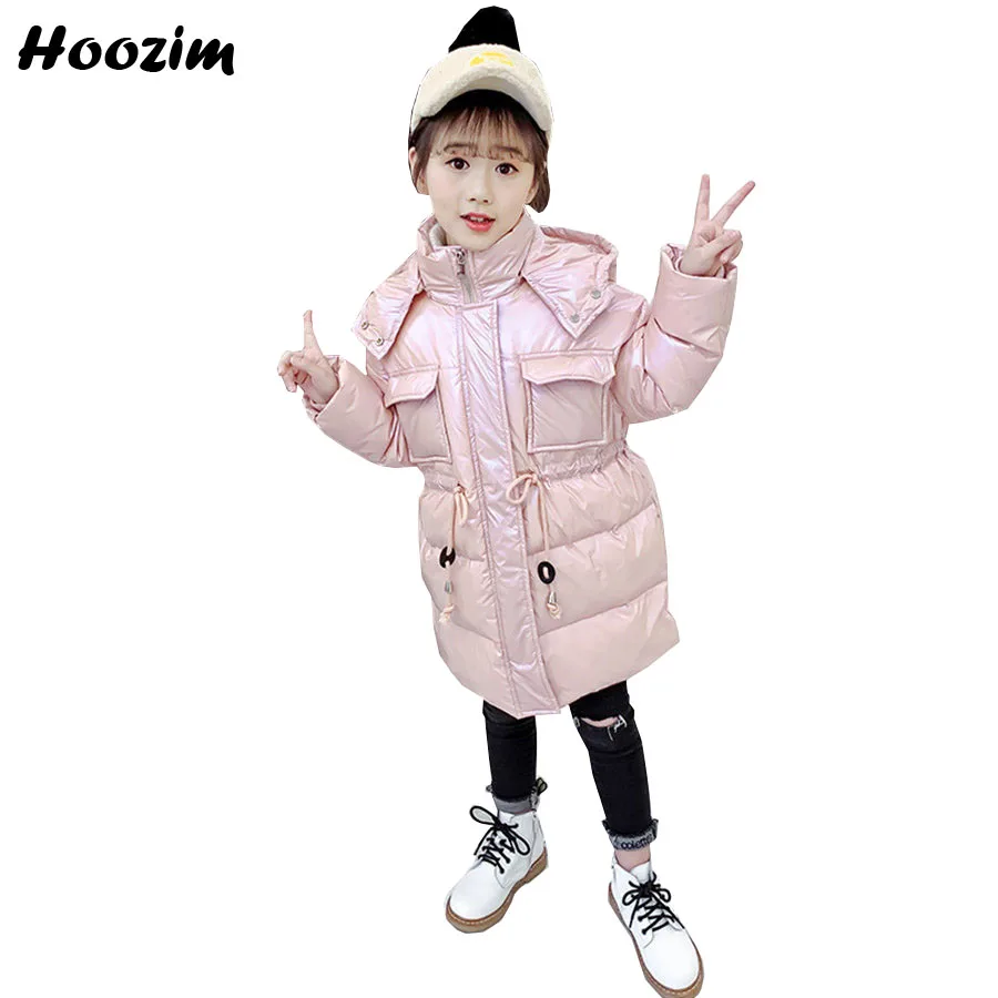 

Winter Gorgeous Drawstring Waist Quilted Jacket Girls 4-11 Age Chic Black Parka Child Detachable Cap Long Outerwear Coat Girls