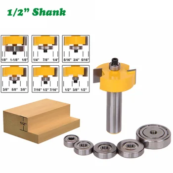 

1PC 1/2" 12.7MM Shank Milling Cutter Wood Carving Rabbet T Type Router Bit with 6 Adjustable Bearings Rabbeting Tenon Woodwork