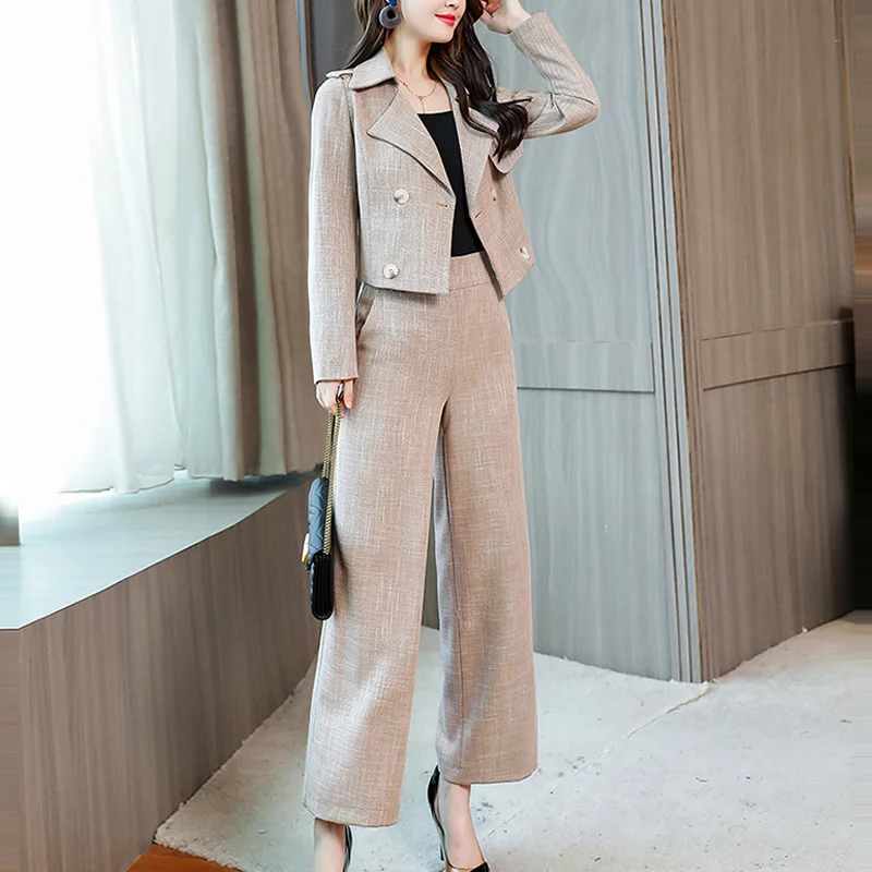

Women's trousers suit newstyle fashion women's autumn solid color two-piece loose wide leg pants temperament commuter small suit