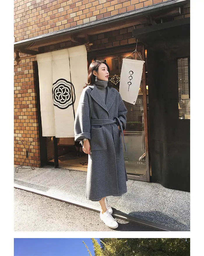 Весенне-осеннее женское серое пальто с повязкой, новое модное длинное шерстяное пальто, облегающее офисное Женское зимнее пальто, верхняя одежда f1396