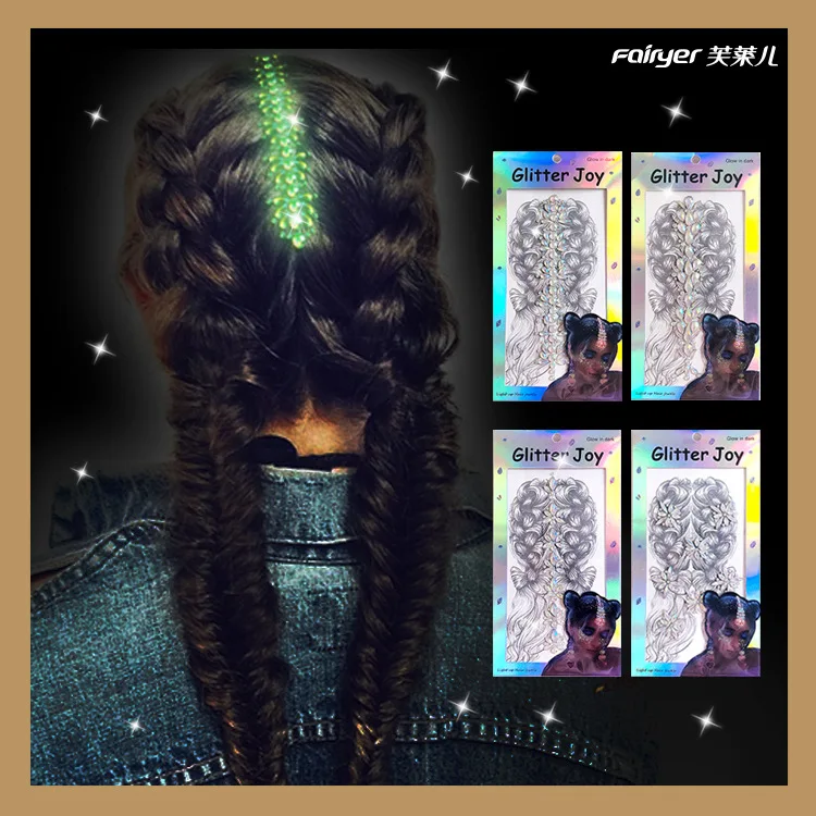 Luminiferous Hair Jewels полимерная Мозаика макияж сторонний стикер ночной клуб музыкальный фестиваль Хэллоуин гримфейд ночной временные татуировки