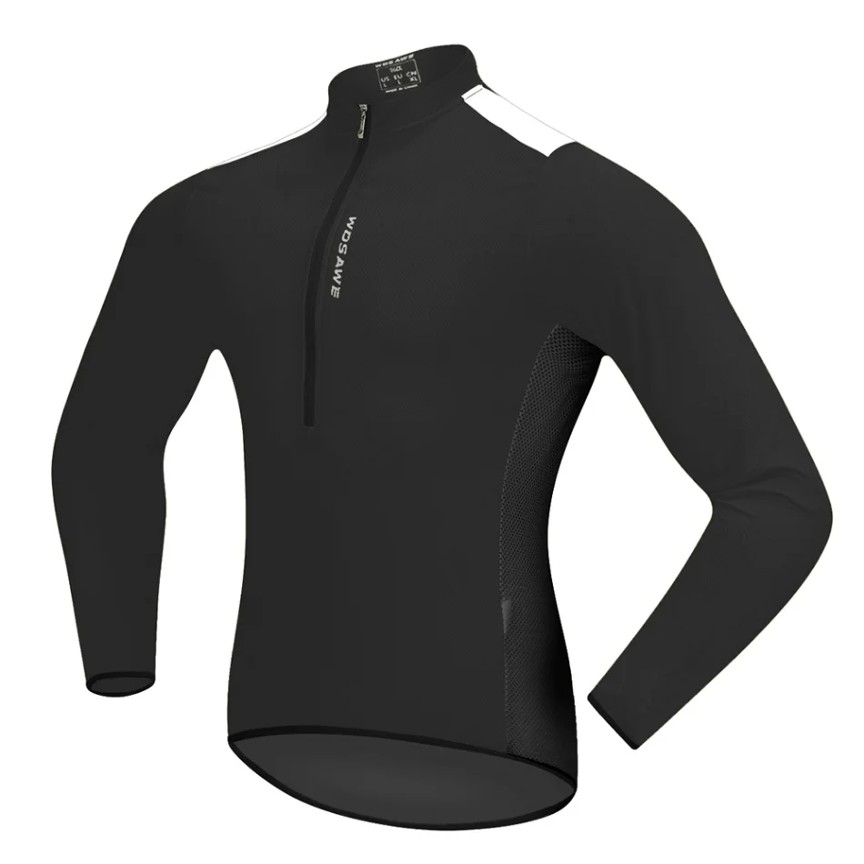 Wosawe Мужская велосипедная Джерси Регулируемая велосипедная Джерси весна осень половина-молния MTB велосипед езда с длинным рукавом рубашка одежда - Цвет: Черный