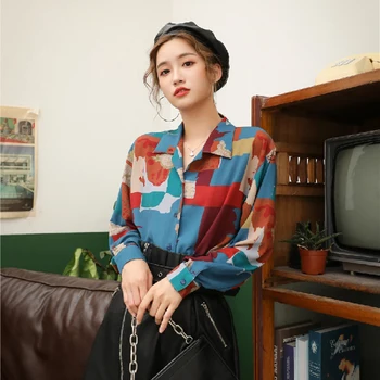 

Women's Top Print Shirt Design Sense French Niche Top Loose Long Sleeve Turn Down Collar Shirt 2020 Spring New Blouse ML780