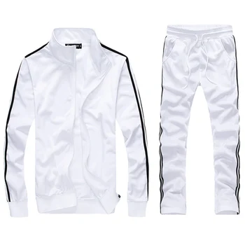 

Autumn Winter Men's Sets Casual Stripe Tracksuit Solid Sportswear Slim Men Clothing Zipper Jacket+Sweatpants 2 Pieces Plus Size