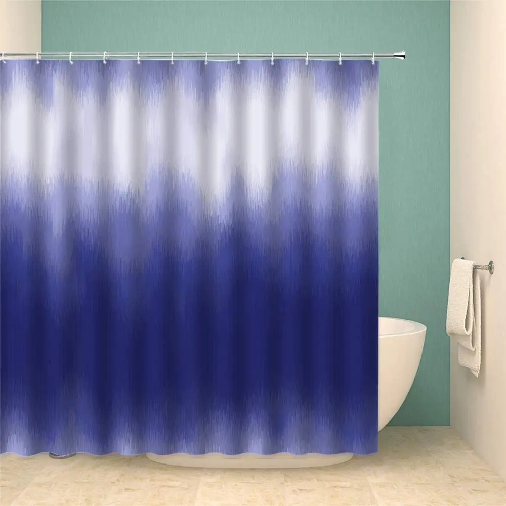 

Абстрактная синяя градиентная занавеска для душа с эффектом окрашивания, занавеска для ванной комнаты цвета индиго, темно-синего цвета, Современная занавеска для ванной из полиэстера с крючками