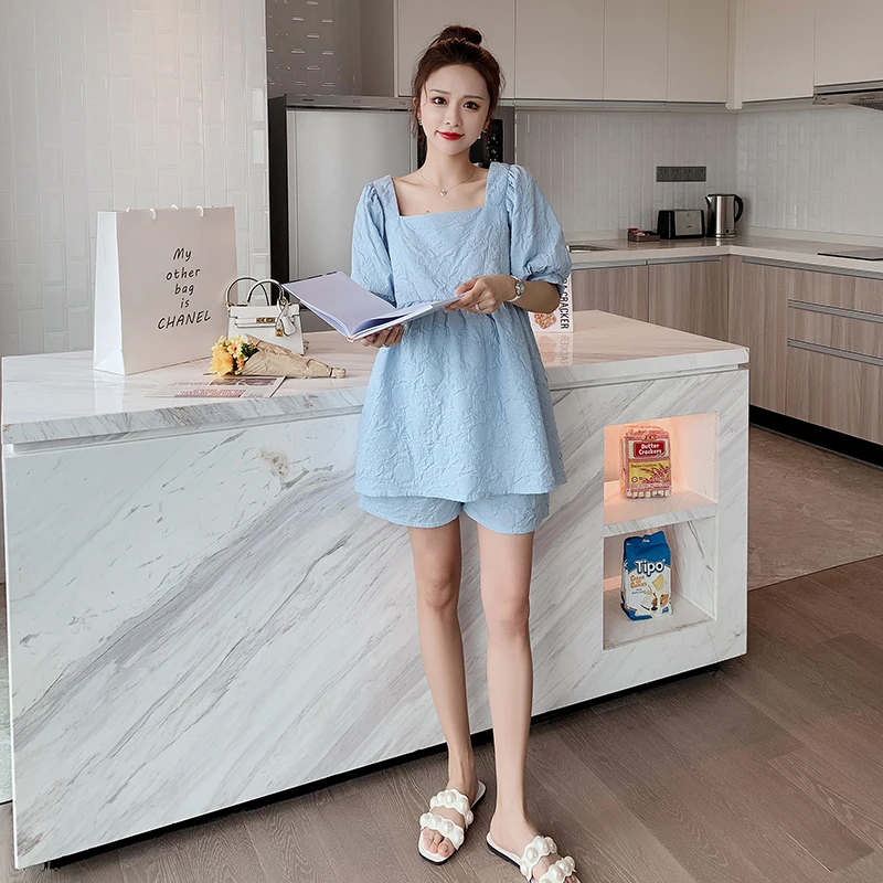 91690# Maternity Tops+ Pants Two-piece Maternity Clothes Loose Stylish Short Sleevess Set Pregnant Women Pregnancy Clothes