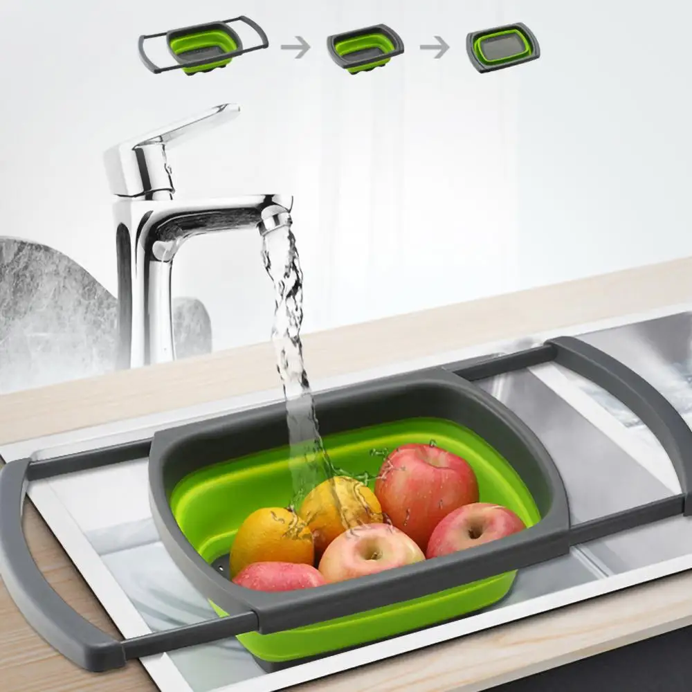 

Silicone Collapsible Over The Sink Retractable Colander With Handle Kitchen Folding Strainer Bowls Drain Water Flter Basket
