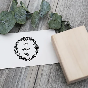 

Wedding Wreath Calligraphy All About Me Stamp, wood rubber stamp, wedding classic stamp,