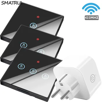 

SMATRUL Wireless Smart Power Socket Electrical RF 433Mhz EU PLUG TOUCH Switch Light Home Wall Outlet 10A 220V Glass Screen Lamp