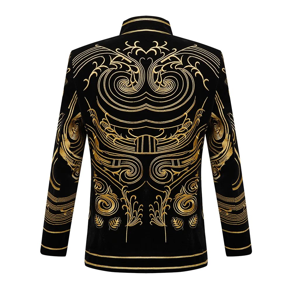 Men Gold Embroidery Velvet Blazer Court Suit Jacket Bar Nightclub Concert Male Singer Cardigan Blazers Stage Performance Costume