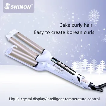 

Three Tubes curling iron Water ripple splint Liquid crystal display Five gears thermal control Ceramic glaze layer