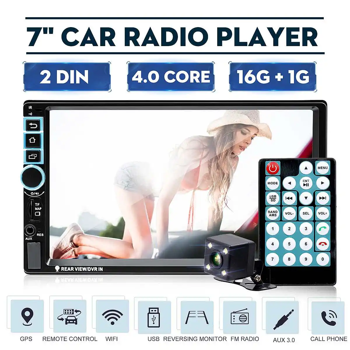 

7" HD 2 din Android 8.1 Auto Car Multimedia Player Rear View Camera Parking Central Stere Radio Touch Screen bluetooth GPS USB