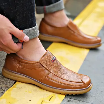 Men leather shoes spring men business casual genuine leather shoes leather beef tendon sole male loafers 3