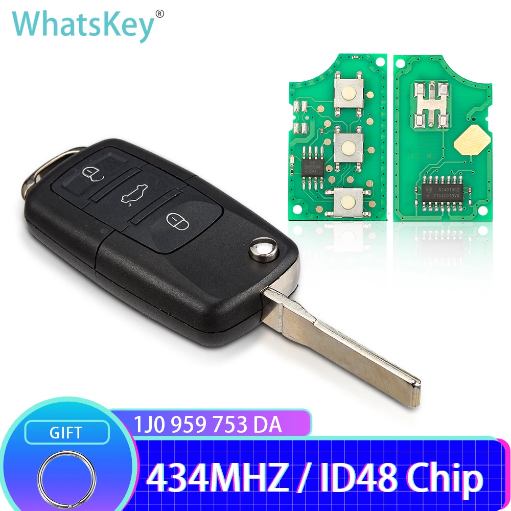 WhatsKey Remote Car Key 434Mhz ID48 Chip For VW/Volkswagen Passat Beetle Bora Golf For Skoda 1J0959753DA Smart Folding