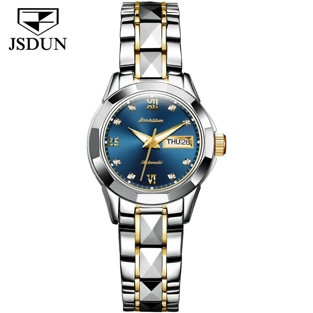 JSDUN часы от производителя оптом роскошные простые вольфрамовые стальные водонепроницаемые женские автоматические механические часы Relogio Feminino - Цвет: 8813-k-3