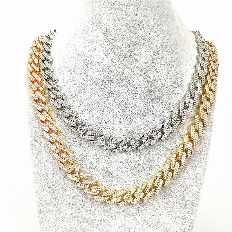 

14MM Hip Hop Luxury Necklace Men Rhinestone Alloy Copper Material Miami Cuban Chain Street Rock Couple High Quality Jewelry