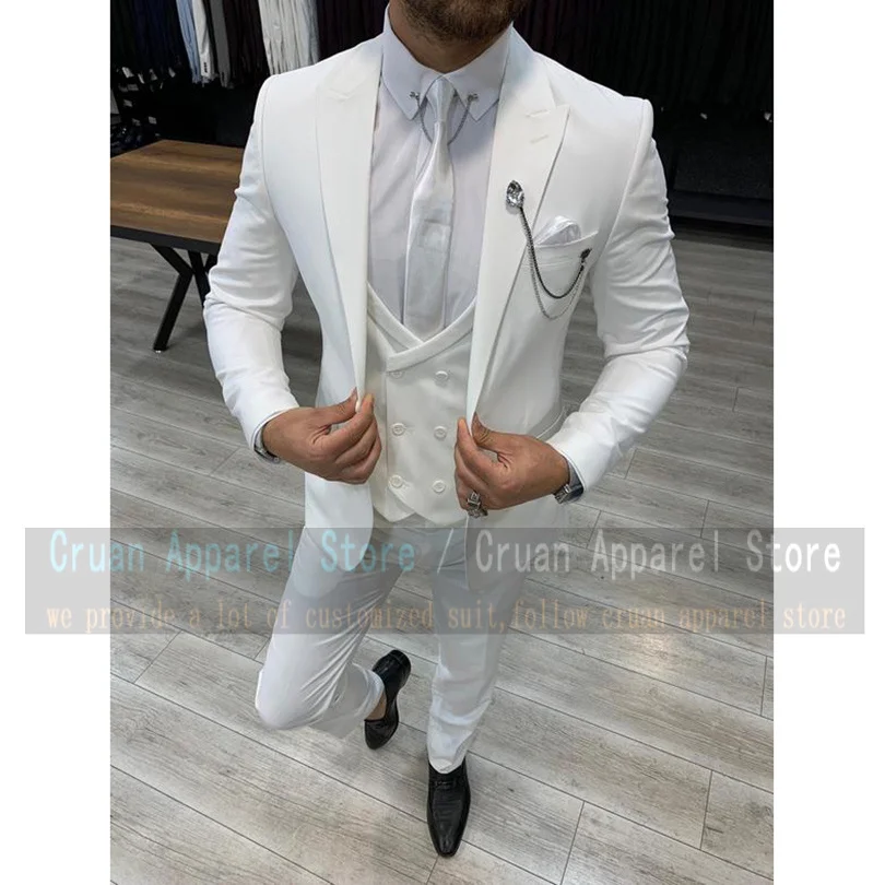 

2021 Latest Ivory White Groom Wedding Suit Set Tailor-made Formal Male Tuxedo Dinner Business Jacket Waistcoat Pants 3 Pieces