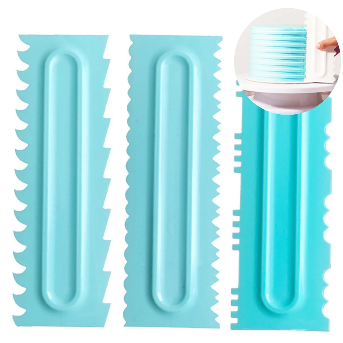  3Pcs/Set Cake Decorating Comb Cake Scraper Cream Smoother Fondant Spatulas Pastry DIY Fondant Cake 