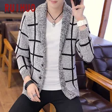 RUIHUO, клетчатый мужской кардиган, Уродливый Рождественский свитер, зимняя куртка, мужской кардиган, Мужская одежда, свитера, мужской кардиган, XXXL,, осень