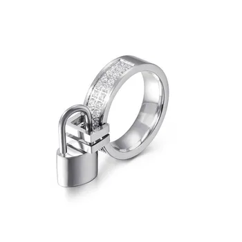 

6mm Fashion Rhinestone CZ Ring With Lock Ring One Lock Lover Jewelry