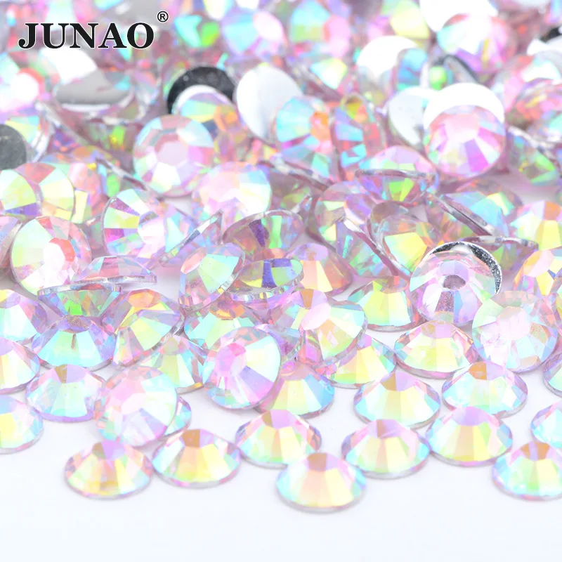 JUNAO Wholesale 2mm 3mm 4mm 5mm 6mm Jelly Rose AB Resin Rhinestone Flatback DIY Stones in Bulk Non Hot Fix Nail Strass Crystal