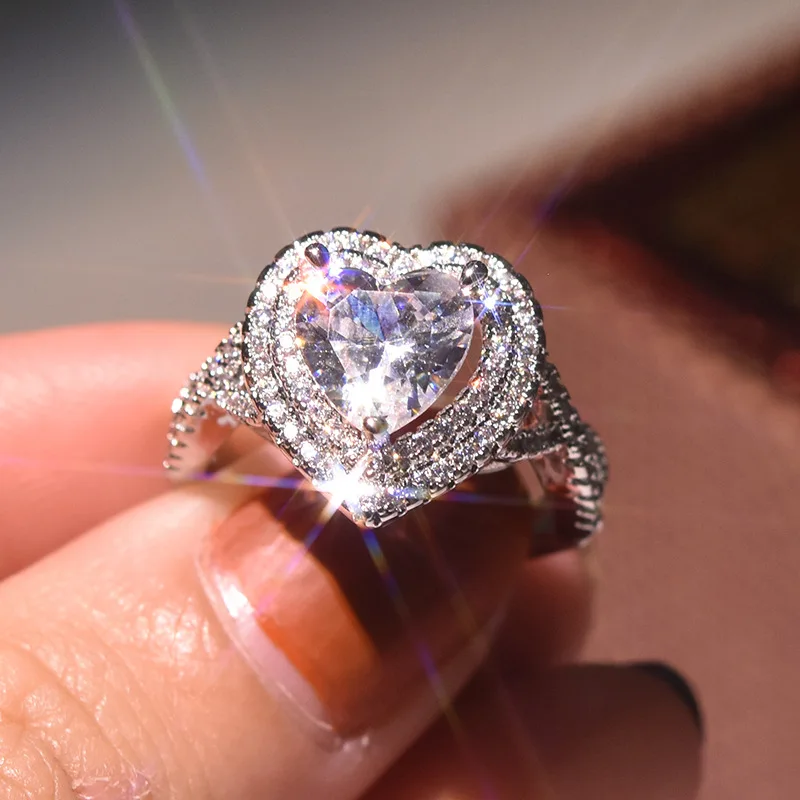 Real S925 Sliver Heart Shape Diamond Ring for Women Luxury Anillos De Bizuteria Fashion Gemstone Solid Sliver 925 Jewelry Ring