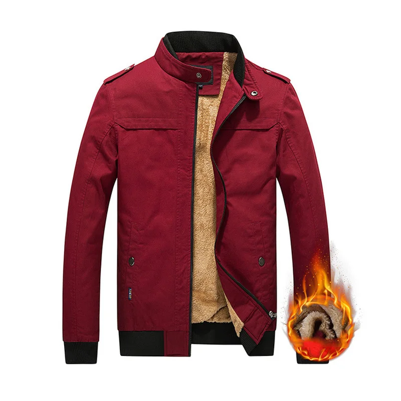 

2019 Young Men's Jacket Slim Casual Cotton Stand-up Collar With Fleece Thickening Jacket Solid Zipper Jacket Men Winter Coat