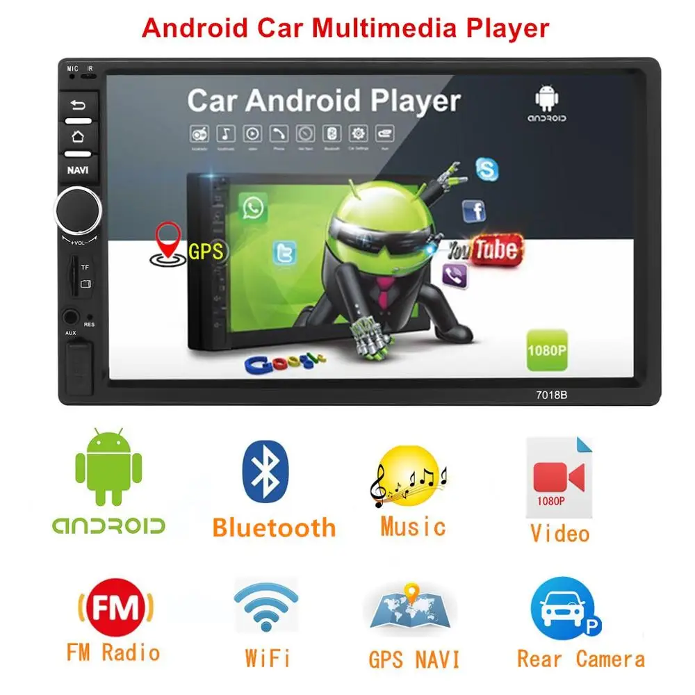 2 DIN Android 8.1 Автомобильный радиоприемник GPS-навигатор 7-дюймовый 1080P HD с сенсорным