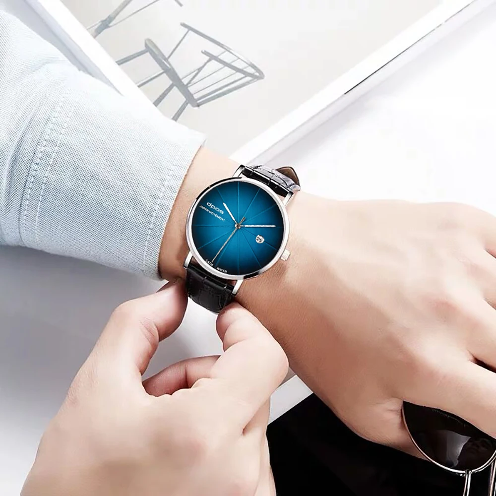 

Sports Men New Trend Blue Watch Fashion Casual Mens Wristwatch Luxury Leather Band Male Clock Relogio Masculino montre femme