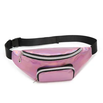 

12PCS / LOT Holographic Fanny Pack For Women Pink Silver Female Belt Bag Black Laser Belt Bags