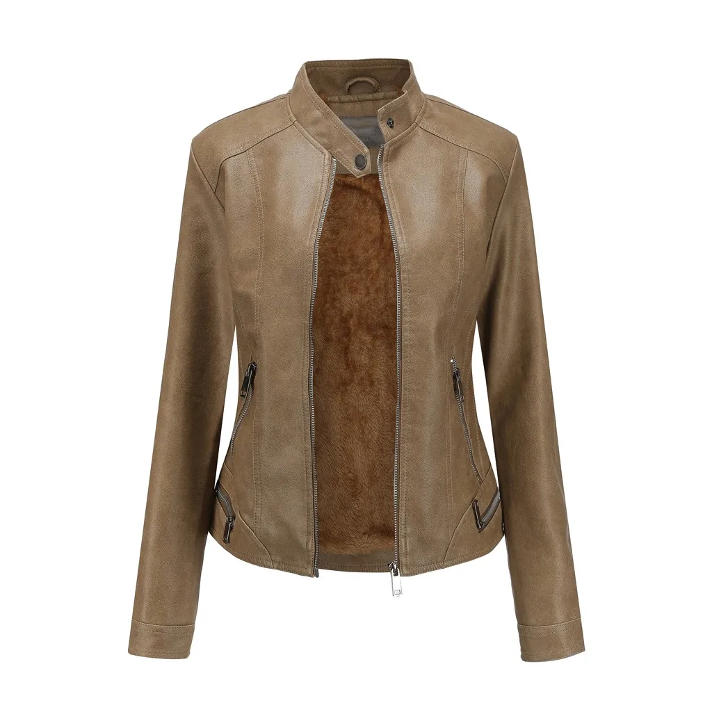 Европейский стиль PU кожаная куртка Новая Осенняя мотоциклетная кожаная верхняя одежда для женщин тонкая байкерская куртка Базовая уличная# G30 - Цвет: Brown