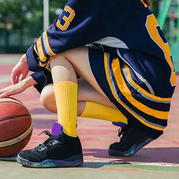 

Outdoor Sport Basketball Socks Color Block Men Women Breathable Middle Tube Long Socks