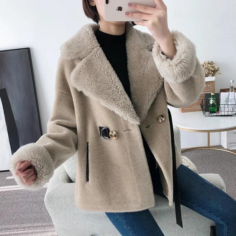 

Real Fur Coat Female Autumn Winter Coat Women Korean Sheep Shearing Wool Jacket Clothes Abrigo Mujer 2020 Y737 KJ2407