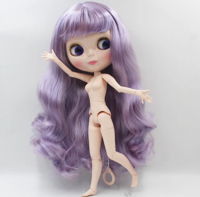 Обнаженная кукла Blyth, фиолетовые длинные вьющиеся волосы
