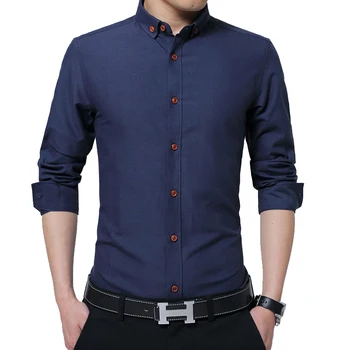 

BROWON 2020 Autumn New Men's Shirt Long Sleeve Shirt Turn-down Collar Men's Slim Fit Business Shirt Oxford Shirt for Man