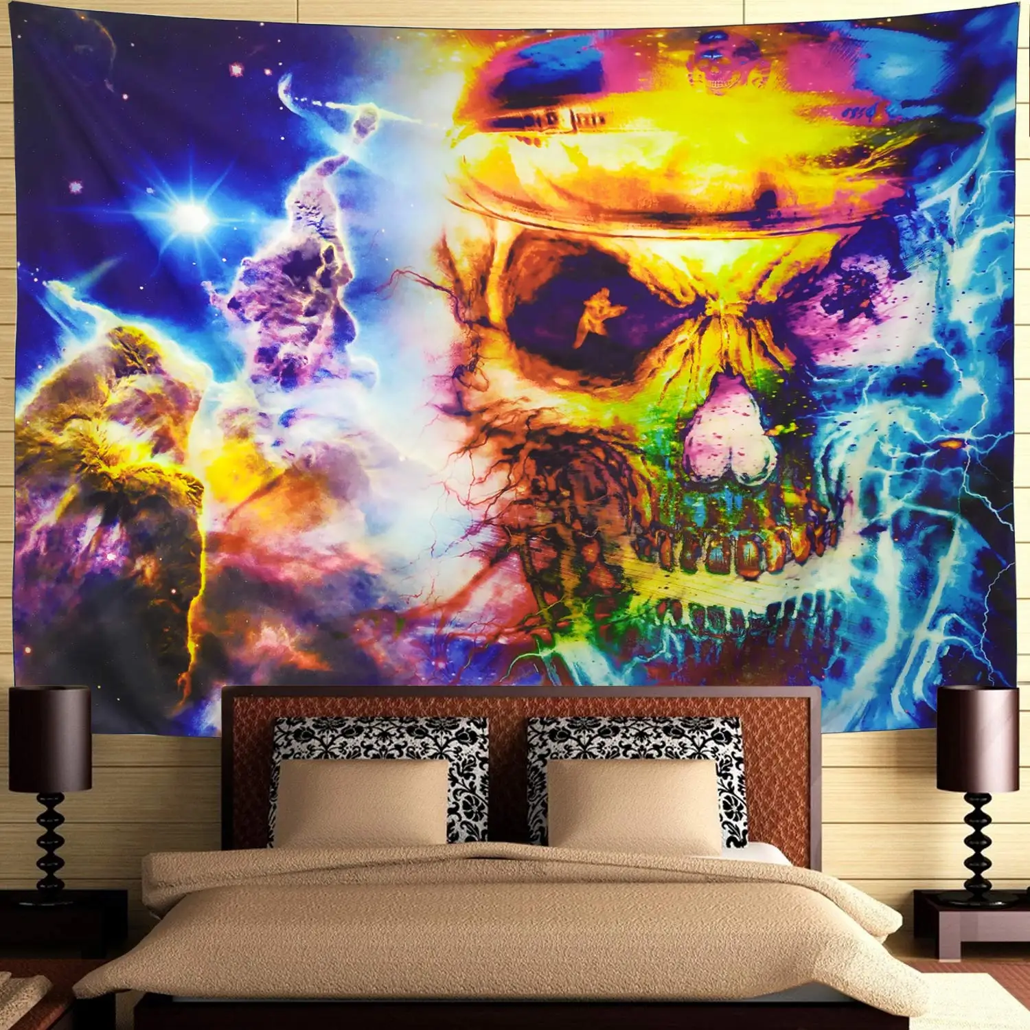 

Colorful Skull Tapestry Tie Dye Psychedelic Tapestry Wall Hanging Halloween Skull Wall Art