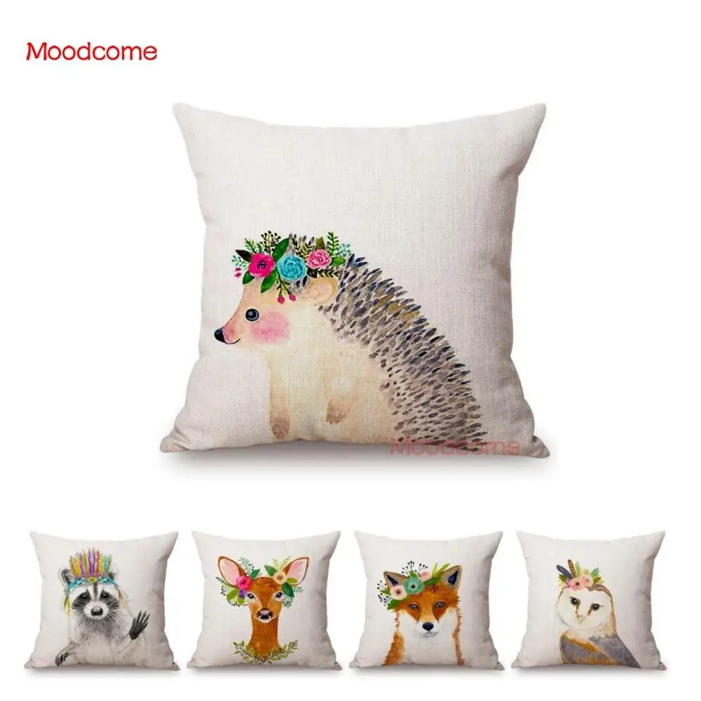 Наволочка из полиэстера и льна с изображением совы|cushion cover|throw pillow coverschair cushion cover |