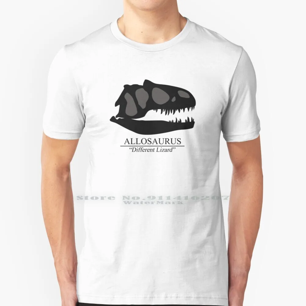 Allosaurus Skull T Shirt 100% Puro Cotone Allosaurus Dinosauri Skull Animals Arte Vettoriale In Bianco E Nero Estorto