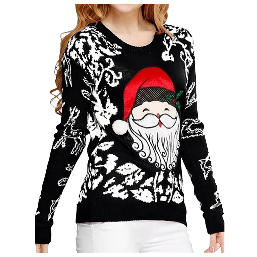Рождественский свитер с принтом оленя, популярные женские топы с круглым вырезом и длинным рукавом, горячая распродажа, Женская Осенняя зимняя повседневная одежда#112