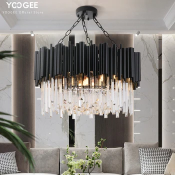 

New Modern Crystal Chandelier Lighting Round Black hanging Light For Living Room Luxury Home Decoration LED Cristal DE Lustres
