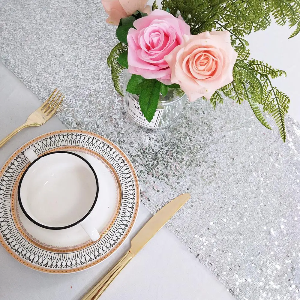 Серебряная скатерть с блестками 14x108 дюймов|sequin linen|sequin table clothtable cloth |