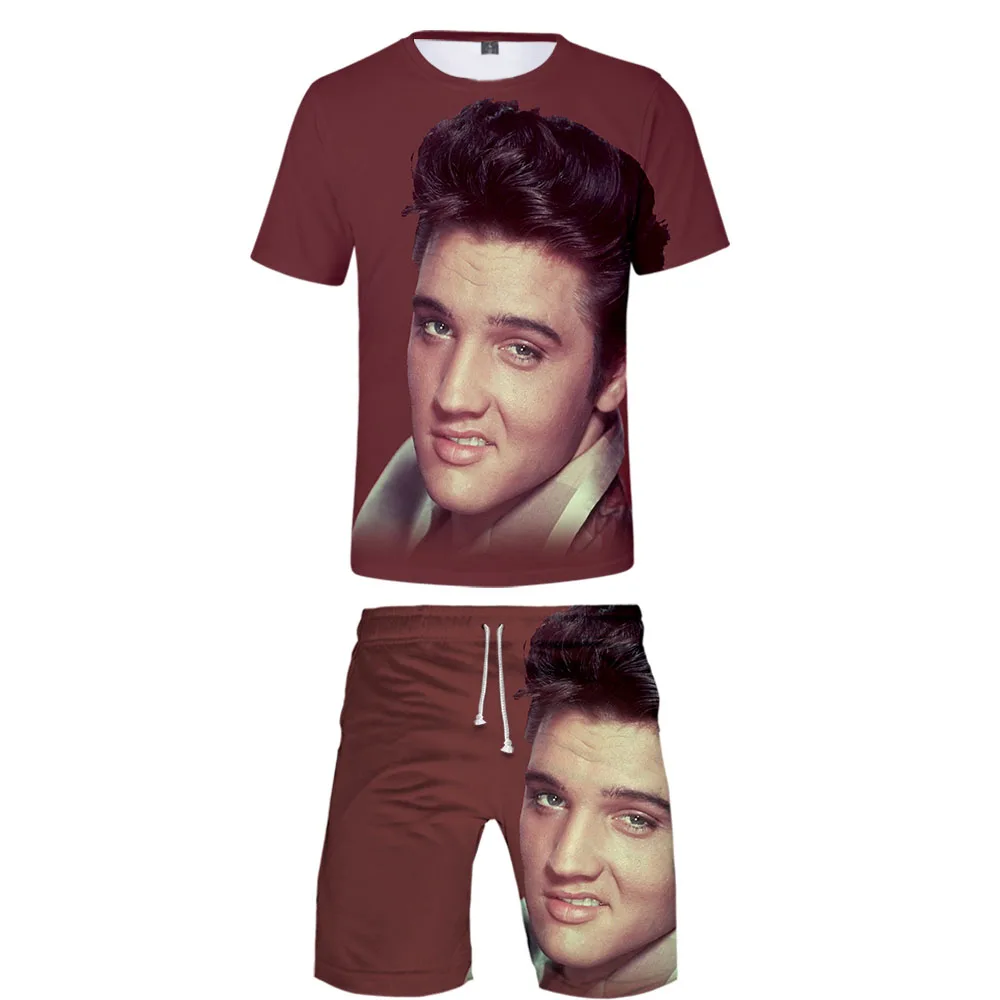Elvis Presley комплект из двух предметов футболка и шорты Harajuku Мужская футболка Elvis Presley уличная Harajuku короткий рукав плюс размер