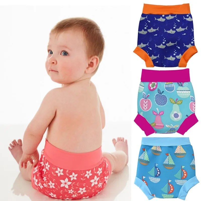 Baby Boys Girls Cartoon Printed Swim Diapers Infant Children Leakproof Swimming Nappies Newborn Baby High Waist Swimming Trunks